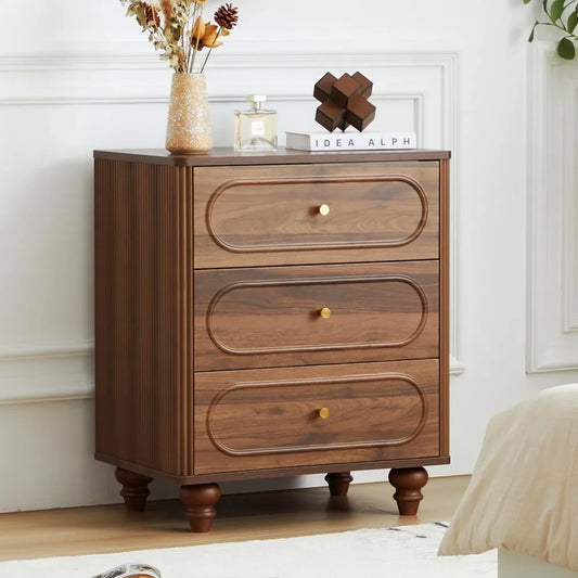 3 Drawer Fluted Dresser Mid Century Modern Bedroom Storage Organizer