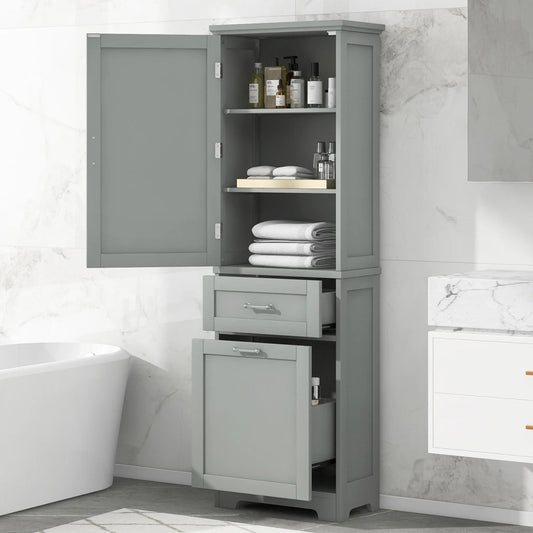Tall Bathroom Storage Cabinet Freestanding with Adjustable Shelf and Drawers