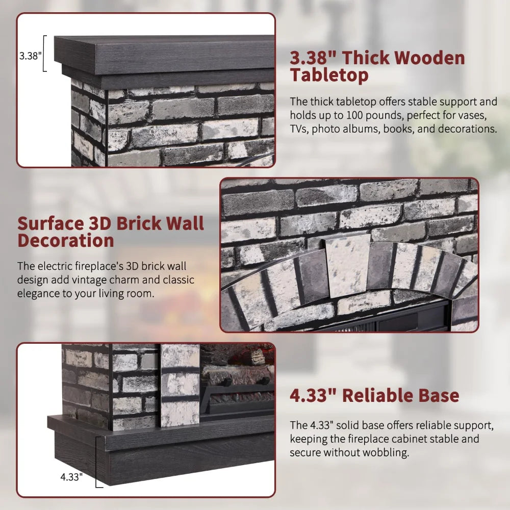 42 Inch Electric Fireplace Mantel TV Stand Freestanding Heater Adjustable Flame