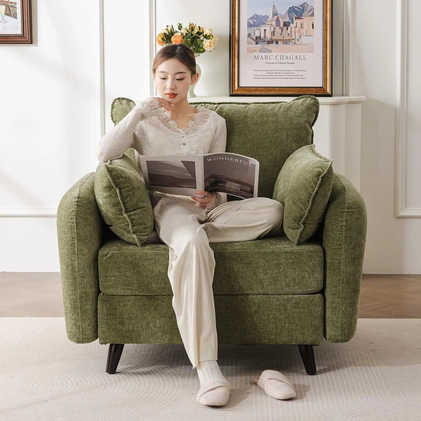 Accent Chair with Storage Comfy Upholstered Mid-Century Armchair