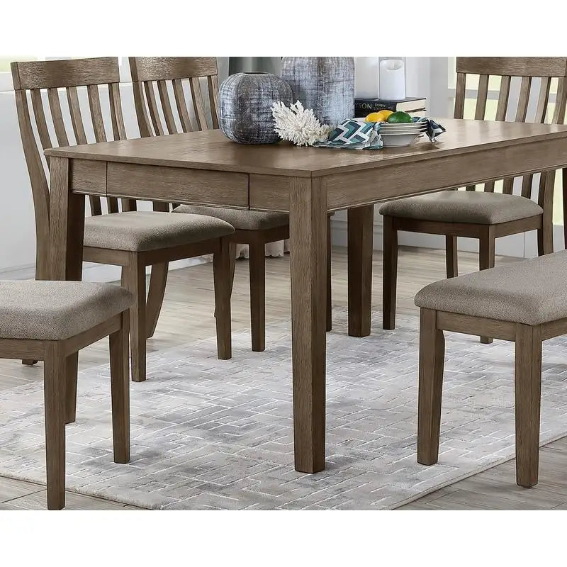 Country Casual 6-Piece Dining Set with Table Drawers Bench Chairs