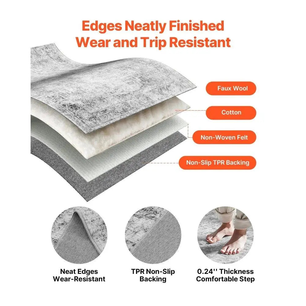 Large Bohemian Anti-Skid Area Rug 9x12 ft Stylish Floor Mat