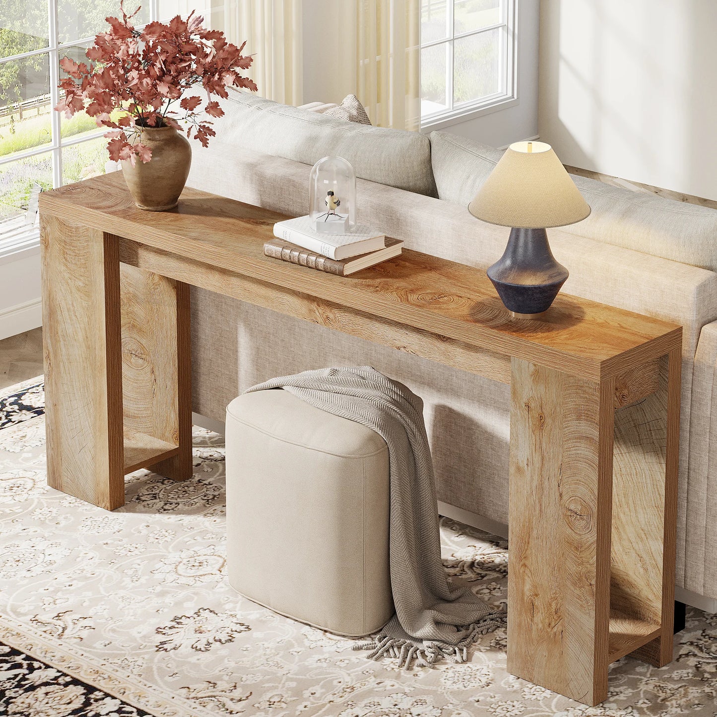 Ljustra 63 Inch Farmhouse Console Table Wooden Sofa Table Entryway Hallway