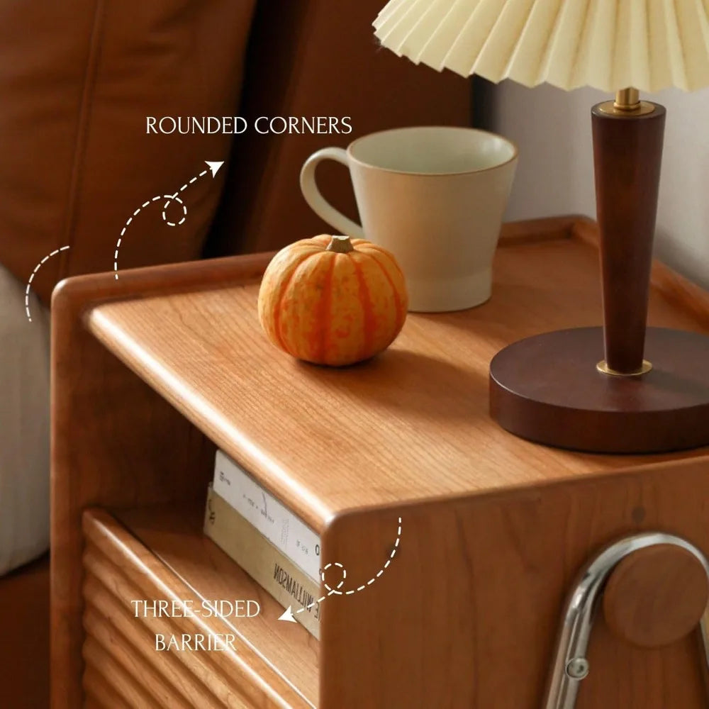 Solid Cherry Wood Nightstand Tall Bedside Table Modern Storage