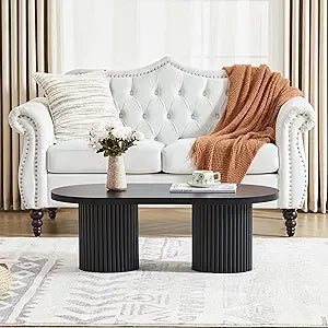Oval Fluted Coffee Table Mid Century Modern Living Room Furniture