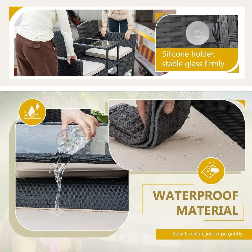 Ljustra Outdoor Loveseat Wicker Seat with Table Cushions Patio Bench