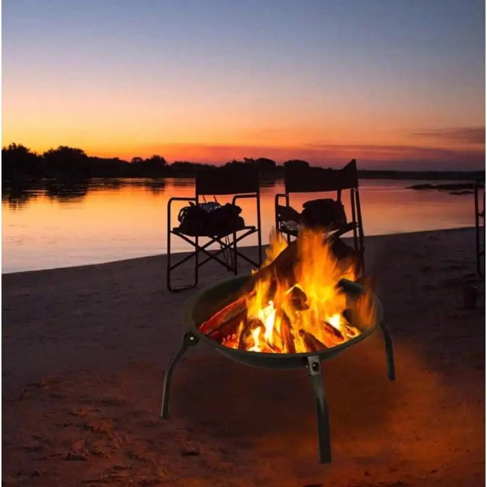 Foldable Round Metal Fire Pit 22in Backyard Patio Outdoor Cooking
