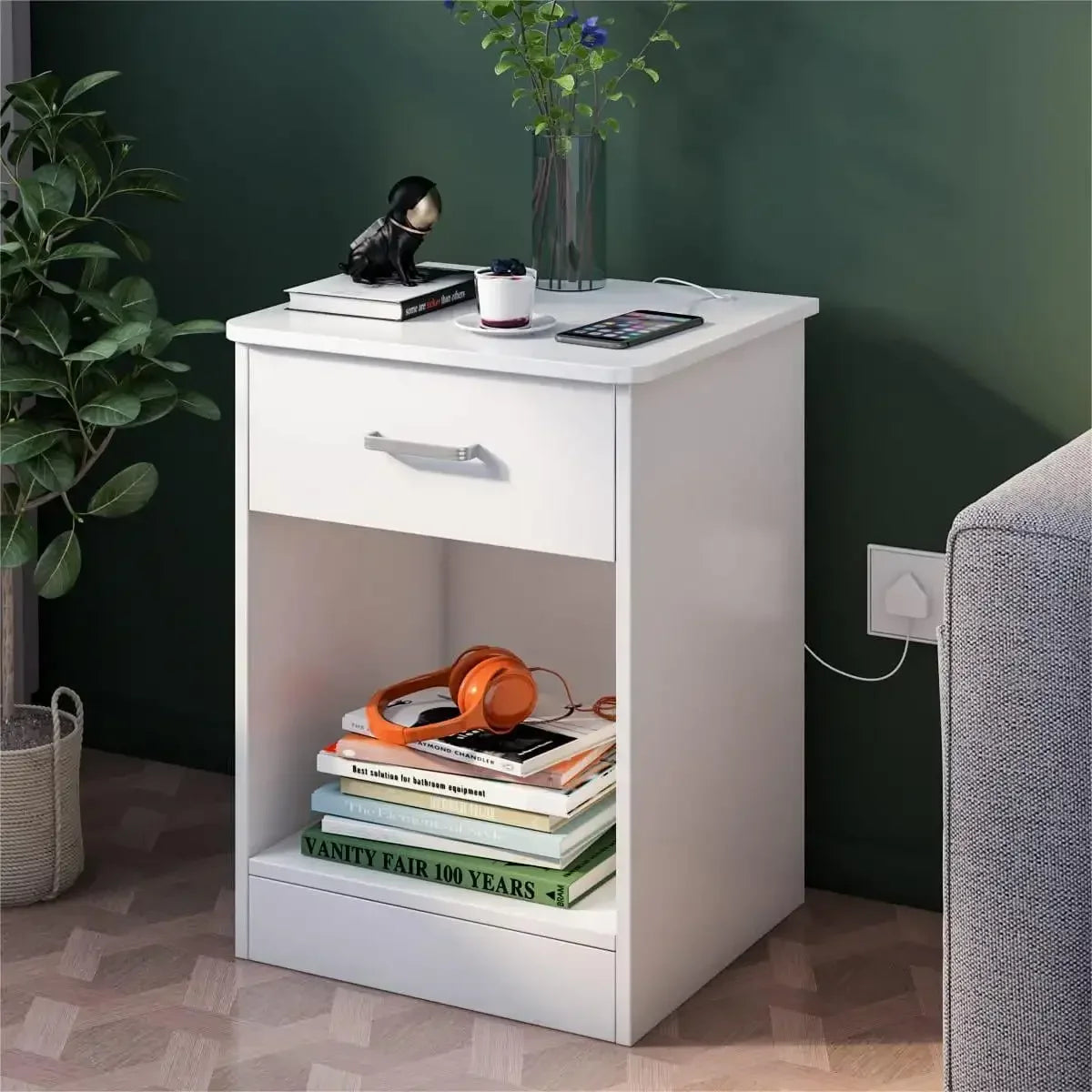 2 Tier Nightstand with Drawer Modern End Table for Bedroom Living Room