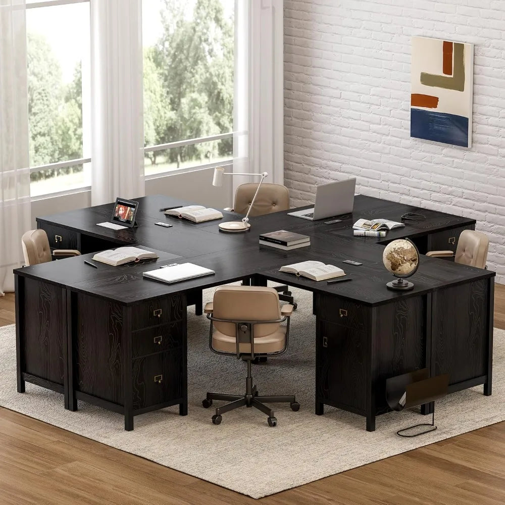 L Shaped Desk with Drawers Storage File Cabinet for Home Office