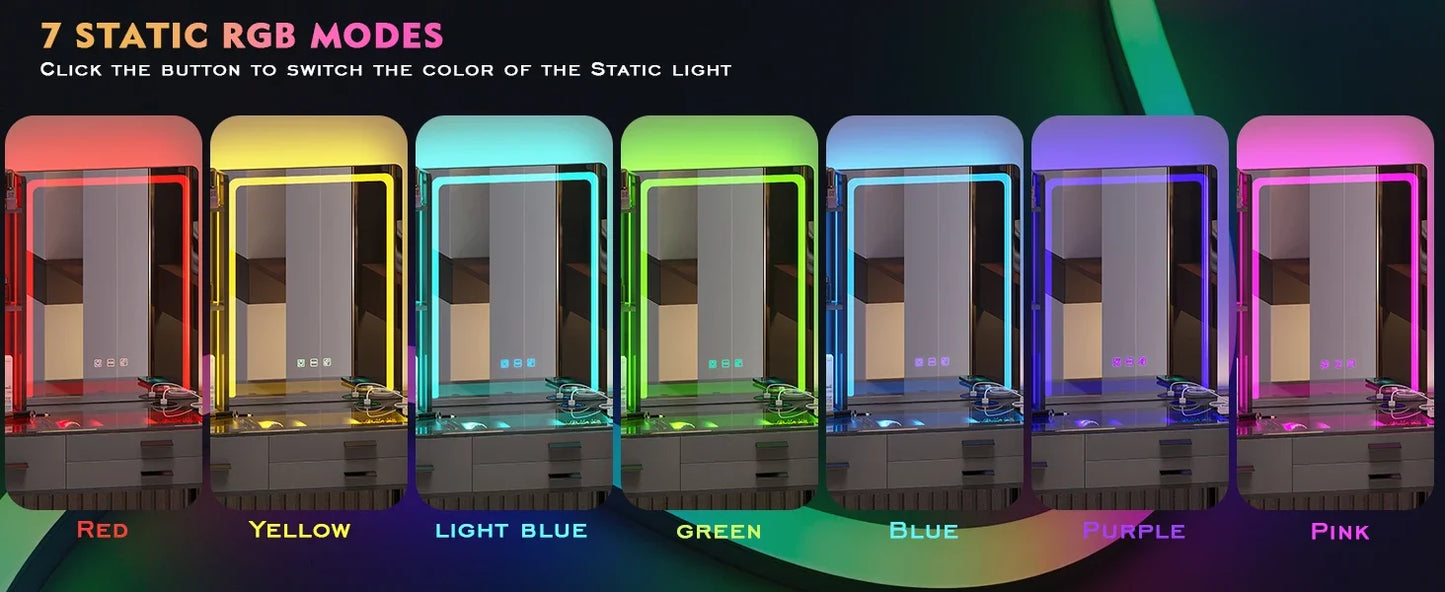 RGB Vanity Makeup Desk with 6 Drawers Smart Lighting and Charging Station