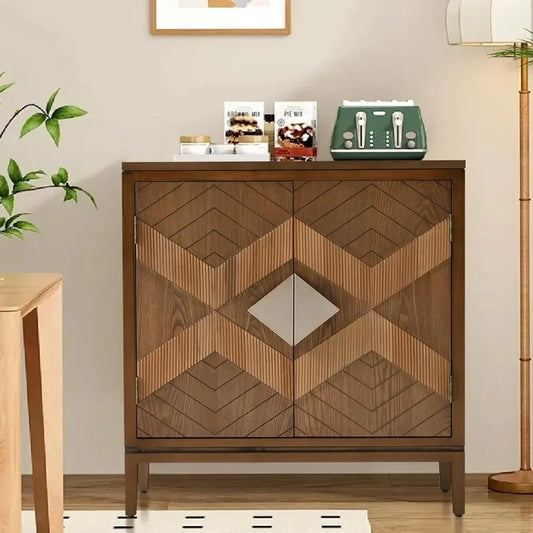 Mid-Century Modern Sideboard Buffet Carved Wood Cabinet Storage