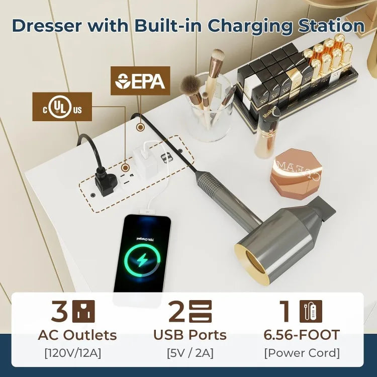 White Dresser 10 Drawers Chest of Drawers Storage Organizer TV Stand