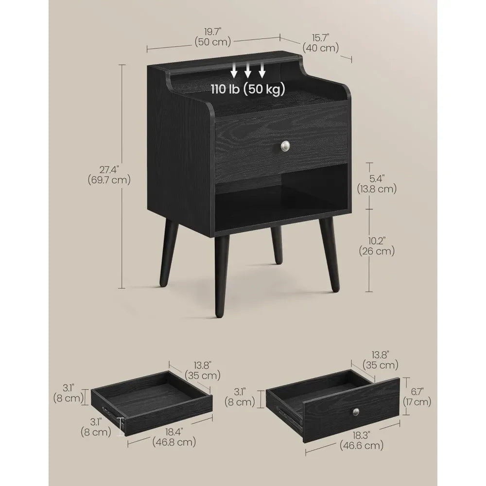 Nightstands Set of 2 Mid-Century Bedside Tables with Hidden Drawers