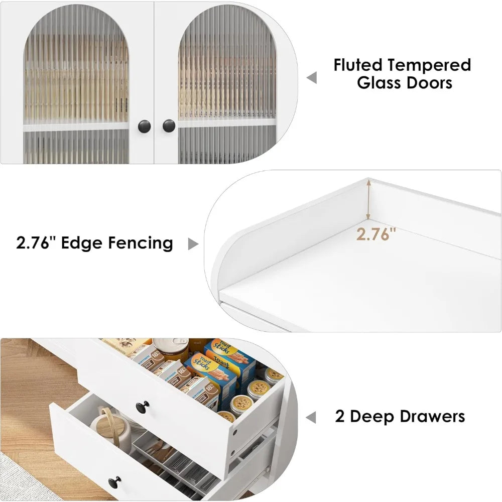 Modern Buffet Sideboard Cabinet with Storage and Fluted Glass Doors