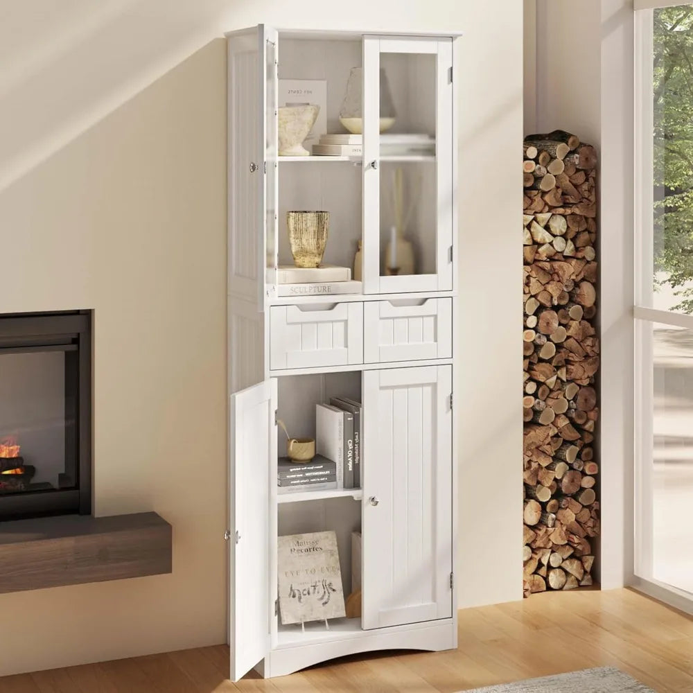 67 Inch Tall Storage Cabinet Freestanding Kitchen Pantry with Glass Door
