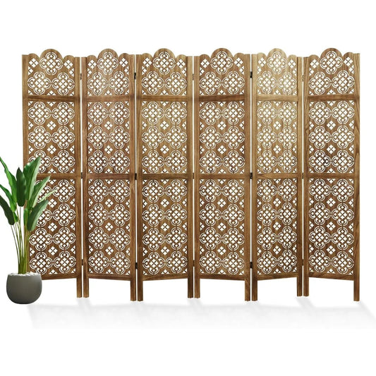 68.9 Inch Folding Room Divider 6 Panels Wood Carved Privacy Screen