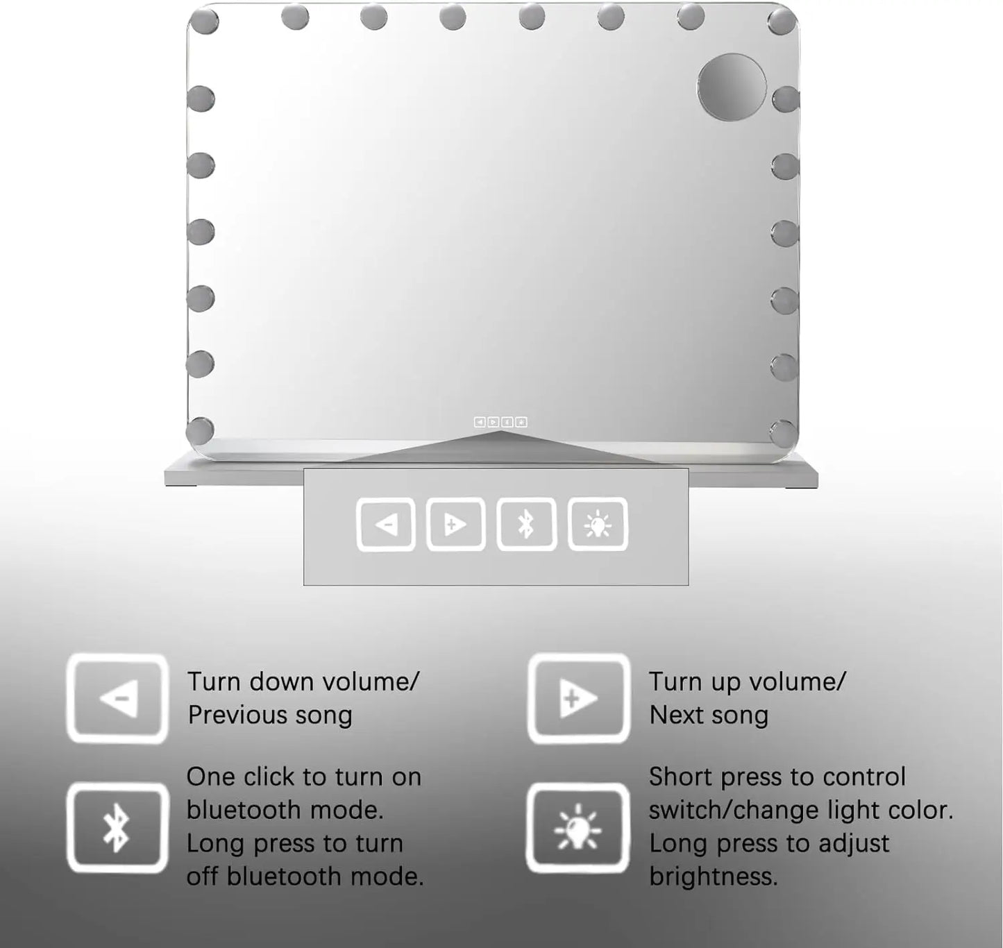 Hollywood Vanity Mirror Bluetooth Speaker with 20 LED Bulbs Dimmable