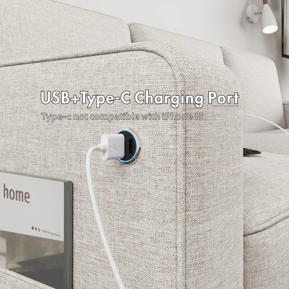 Ljustra Sectional Couch with Storage USB Charging for Living Room