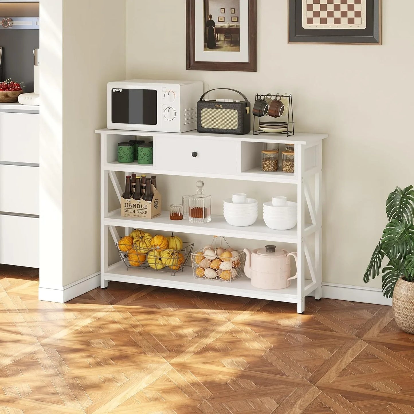 39 Inch Industrial Console Sofa Table with Drawer and Storage Shelves