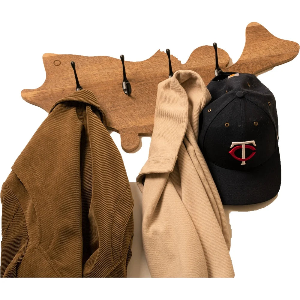 Bass Coat Rack Wall Hanger Distressed Wood Coats Hats Storage Decor