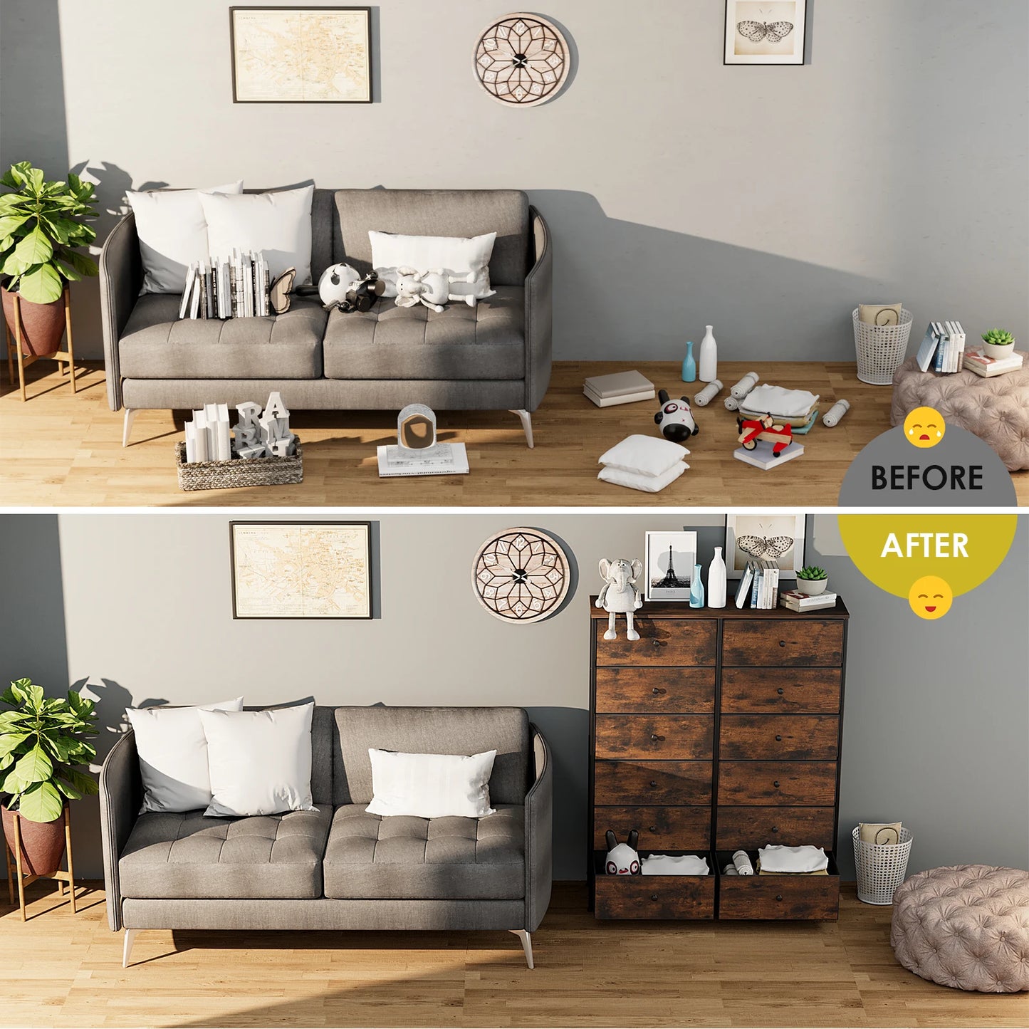 **** Chest of Drawers Fabric Storage 8/12 Drawers Wooden Top Metal Frame