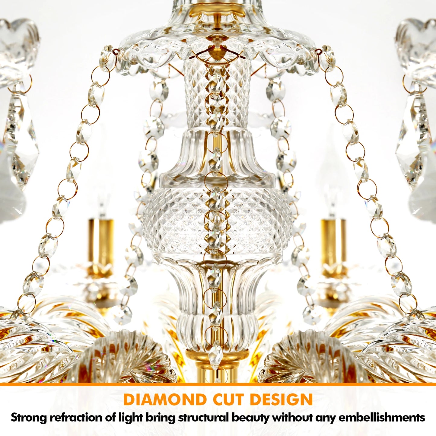 15 Arms Crystal Chandelier Pendant Light Modern K9 for Living Room