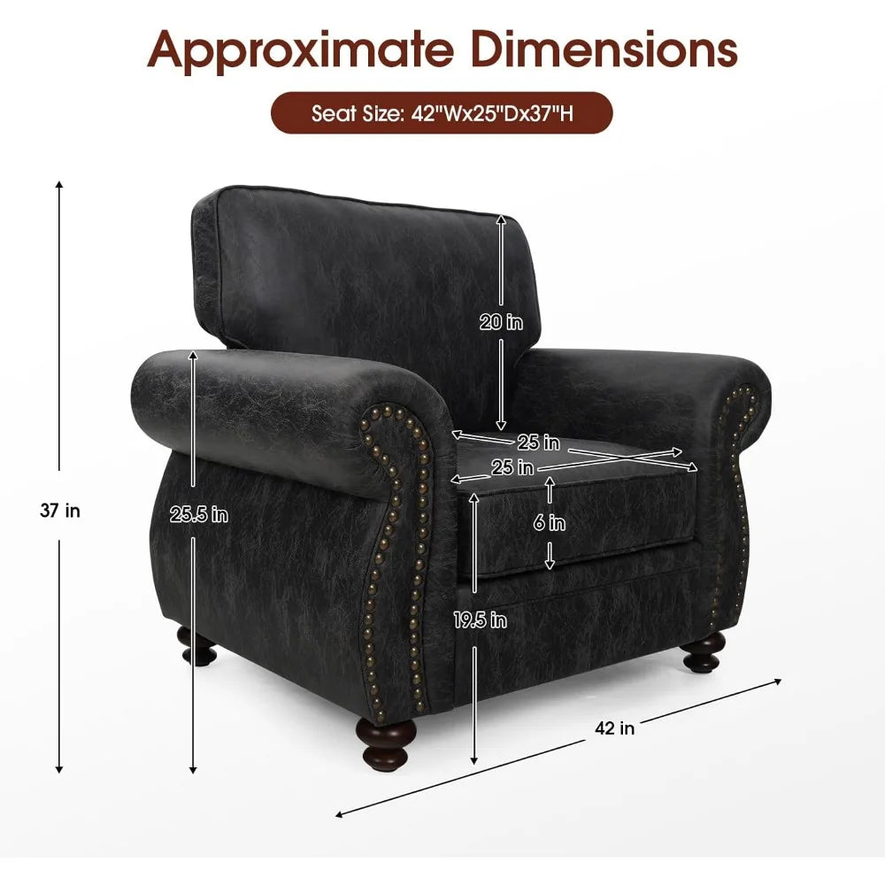 Mid Century Modern Single Sofa Rivet Design Comfortable Couch