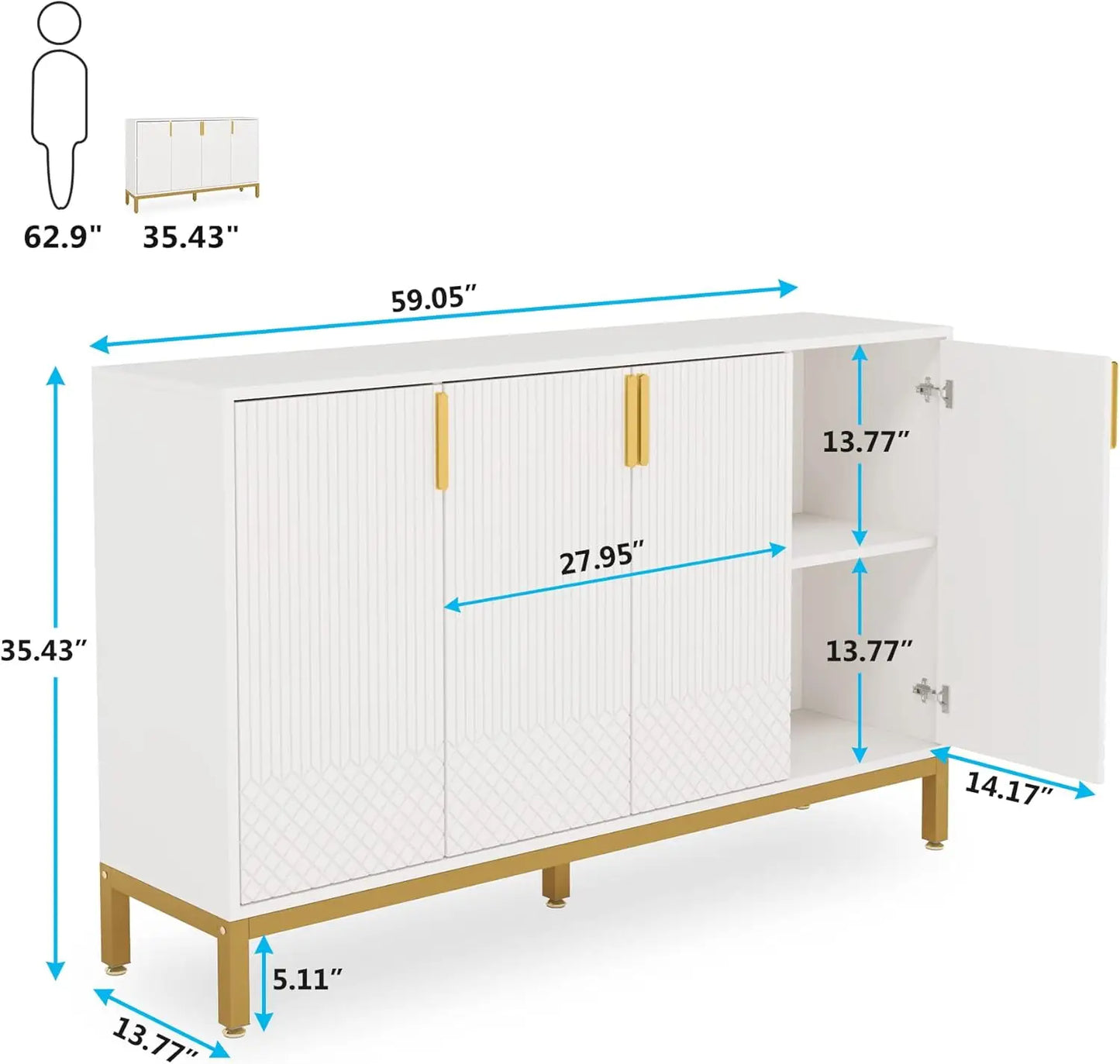 Luxury Buffet Cabinet Storage 59 Inch Sideboard with 4 Doors Kitchen