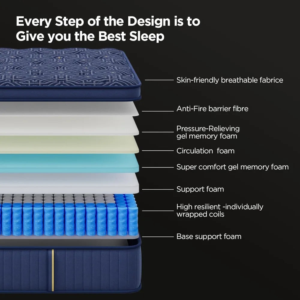 Ljustra Queen Mattress 14 Inch Medium Hybrid Memory Foam Pocket Spring