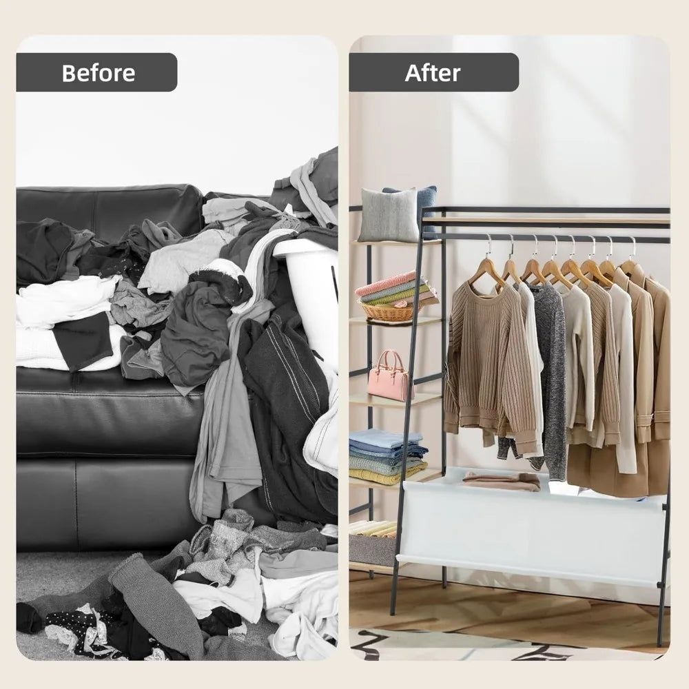 Modern Clothing Rack with Storage Shelves and Bag for Hanging Clothes