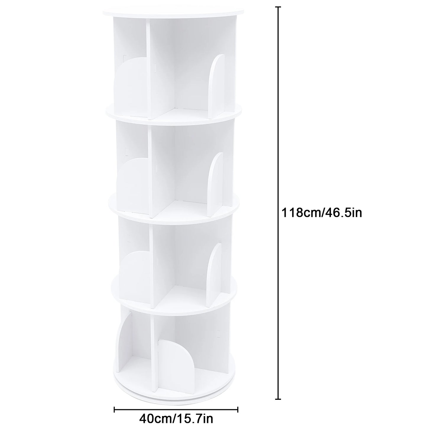 Rotating Bookshelf 4 Tiers 360° Silent Modern White Storage Shelf