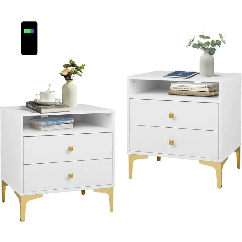 Ljustra Nightstands Set of 2 Wireless Charging Wood Bedside Tables