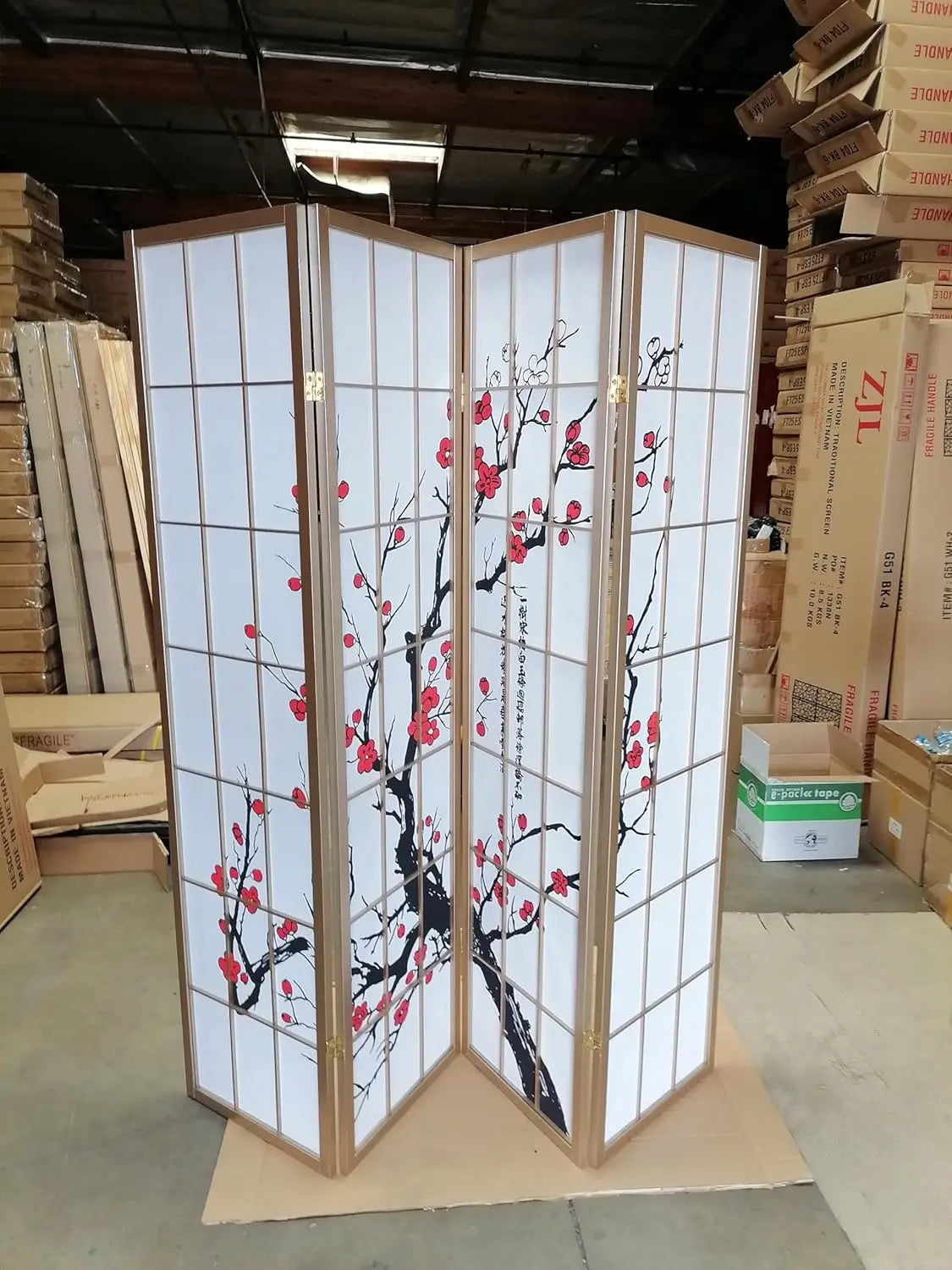 BlossomView Japanese Room Divider 6 Panels Floral Privacy Screen