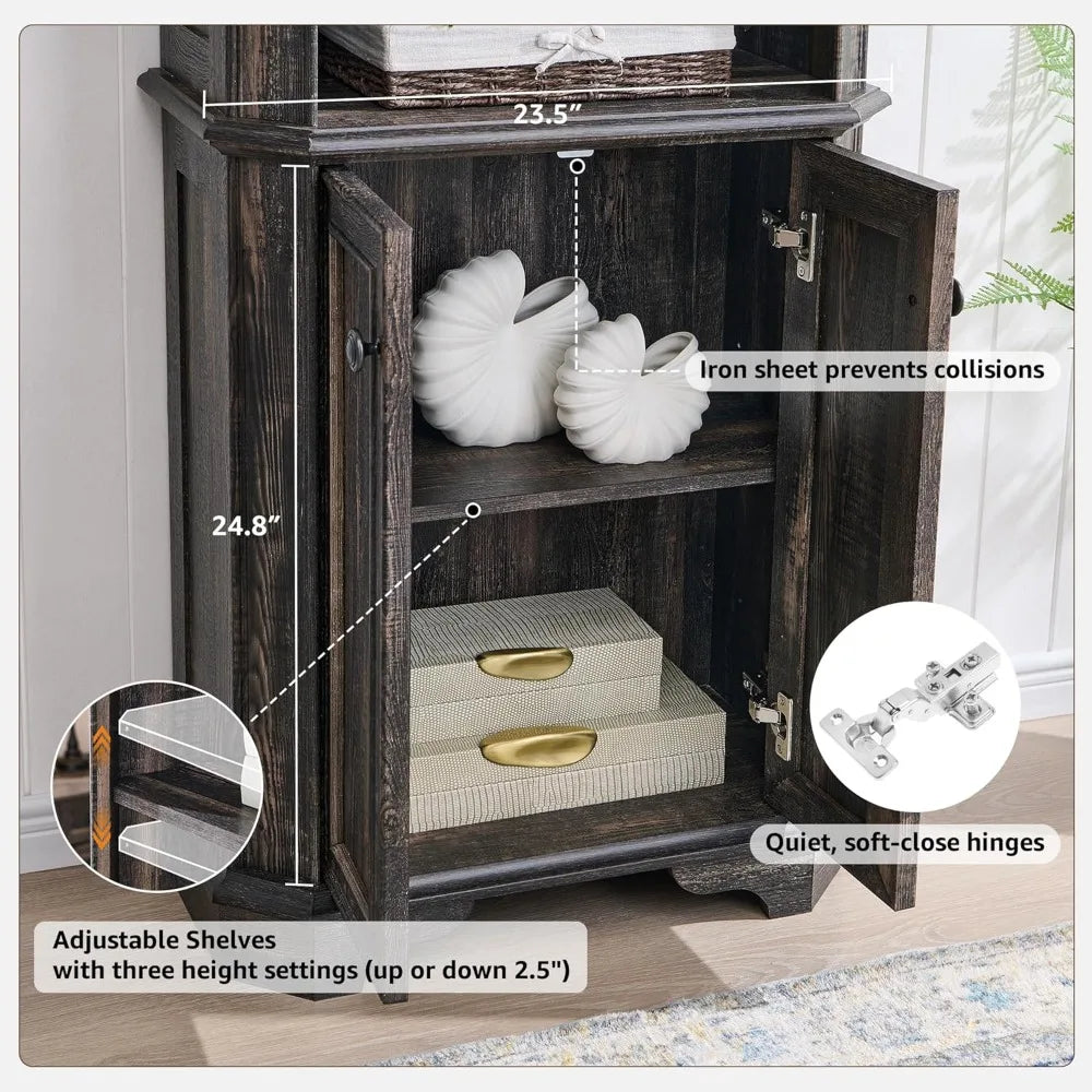 6-Tier Farmhouse Bookshelf Set of 2 with Storage Adjustable Shelves
