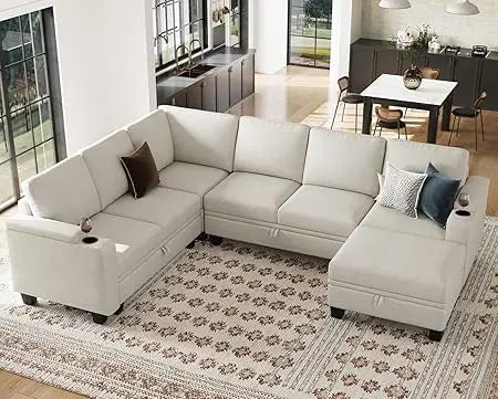 Ljustra Chenille Modular Sectional Sofa L Shaped with Storage Cup Holder