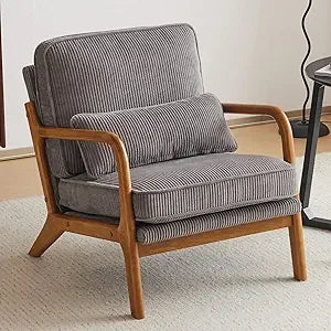 Upgraded Premium Corduroy Accent Chair Comfy Reading Chair Mid Century