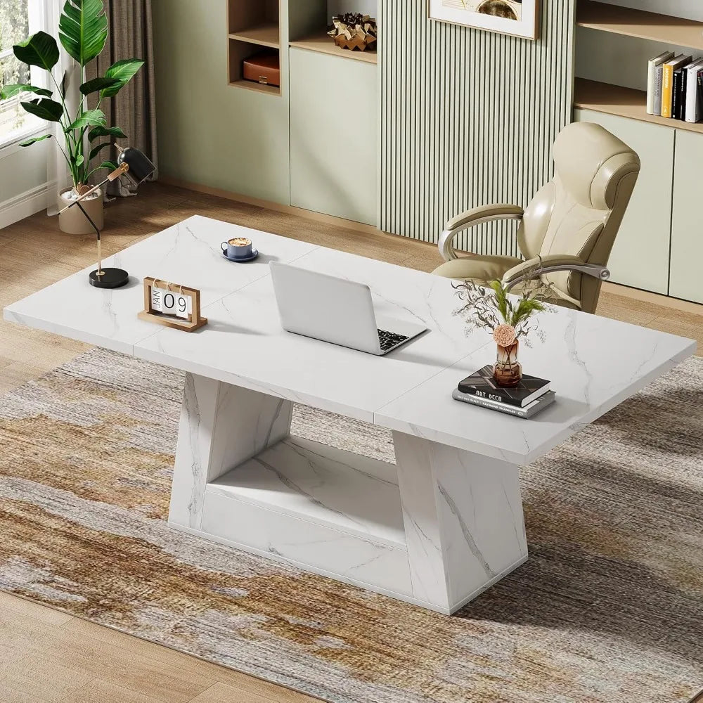 Modern 63-Inch Executive Computer Desk Large Workstation Home Office