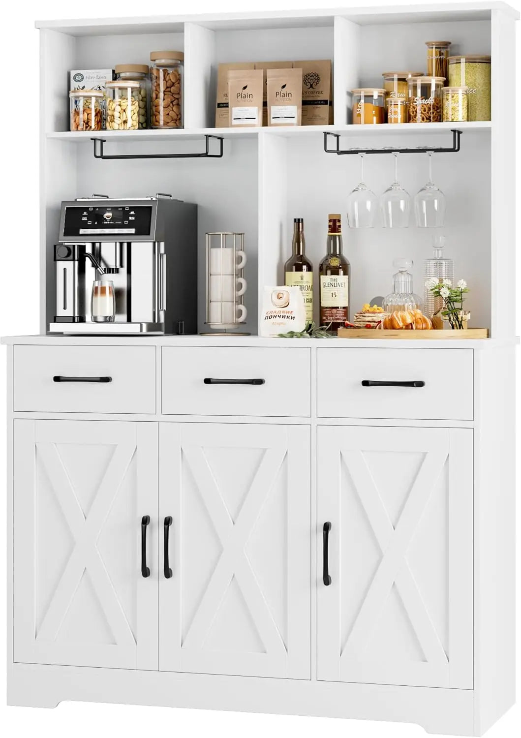 Modern Farmhouse Buffet Cabinet with Hutch and 3 Drawers