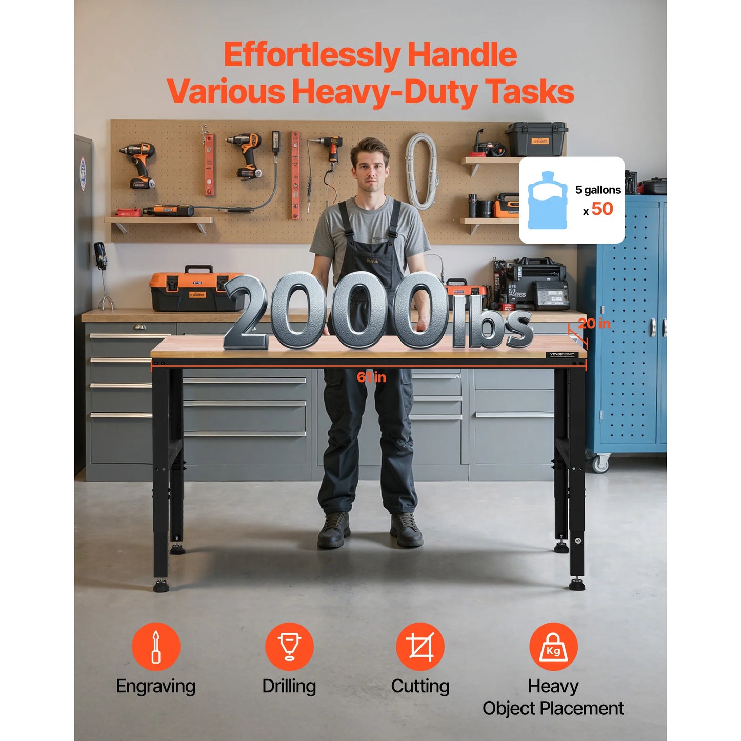 Ljustra Adjustable Workbench Heavy Duty Woodworking with Power Outlets