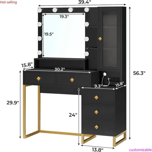Ljustra Large Makeup Vanity with Lights Charging Station and Storage