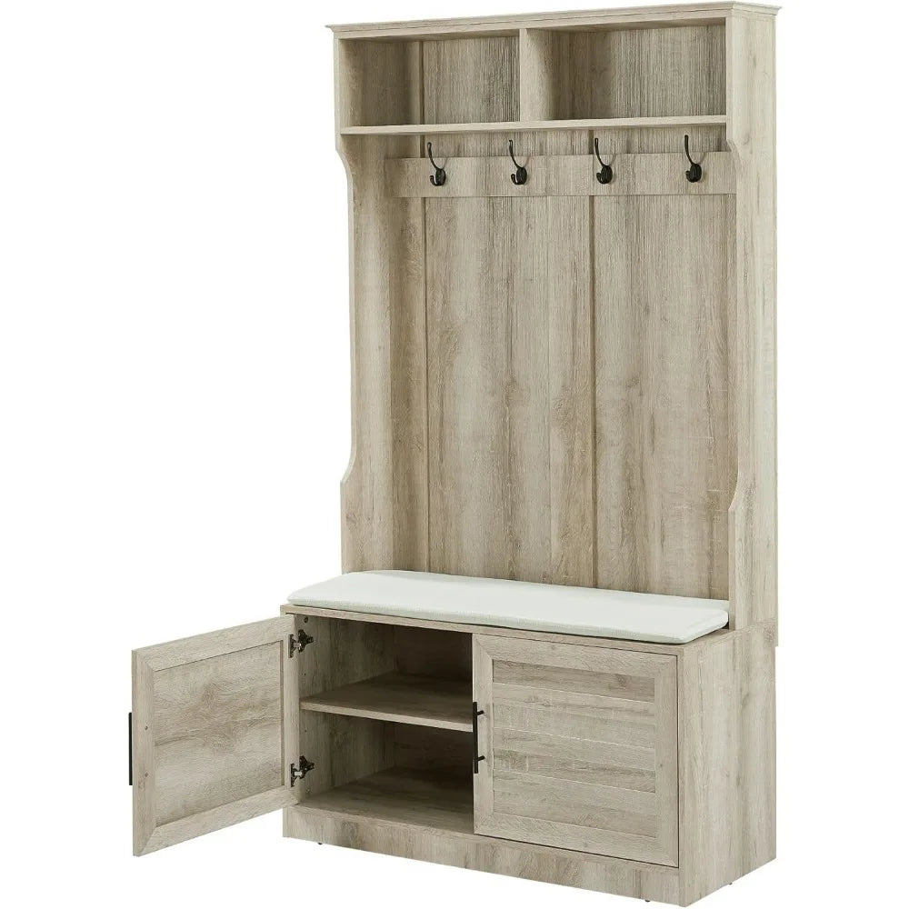 Wood Coat Rack Storage Shoe Cabinet with Clothes Hook and Sponge Pad