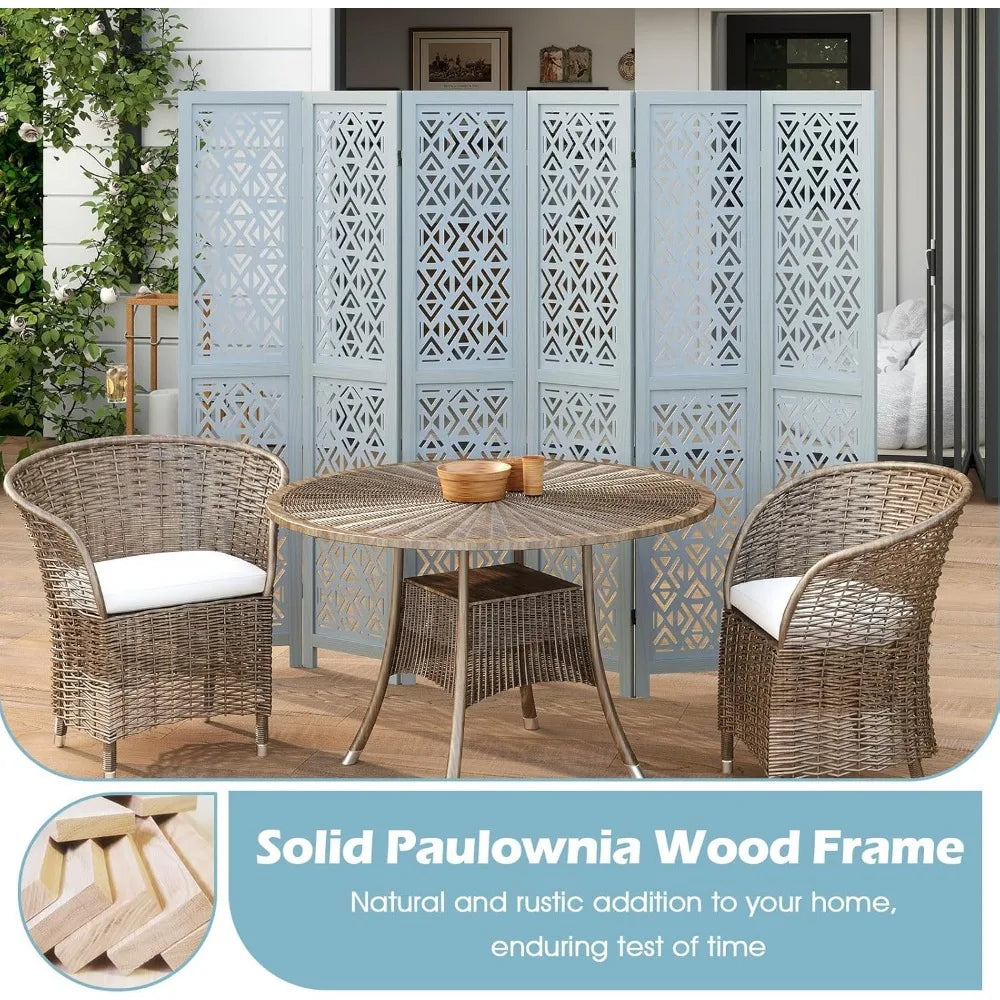 Boho Room Divider 6 Panels Solid Wood Freestanding Privacy Screen