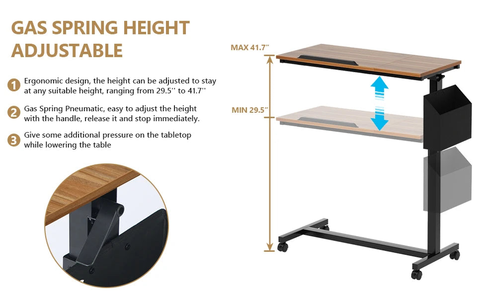 Tribesigns Height Adjustable C Shaped End Table with Wheels and Pocket