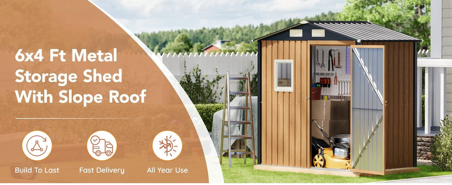 6X4FT Garden Storage Shed Lockable Durable Metal Tool Shed for Outdoors