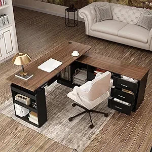 Height Adjustable Standing Desk with Drawers Electric Office Table