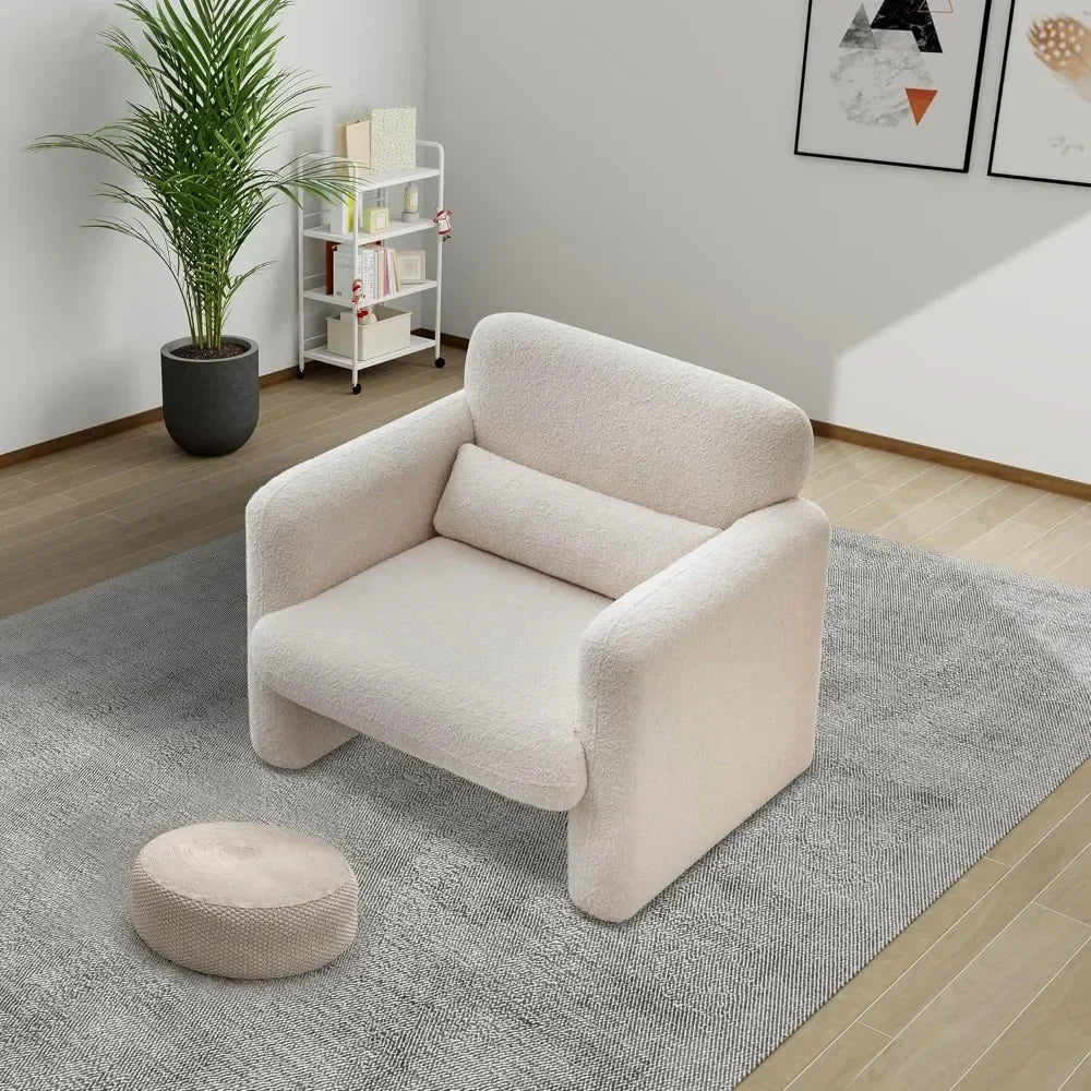 Modern Accent Chair Sherpa Lamb Fabric Upholstered Living Room Chair