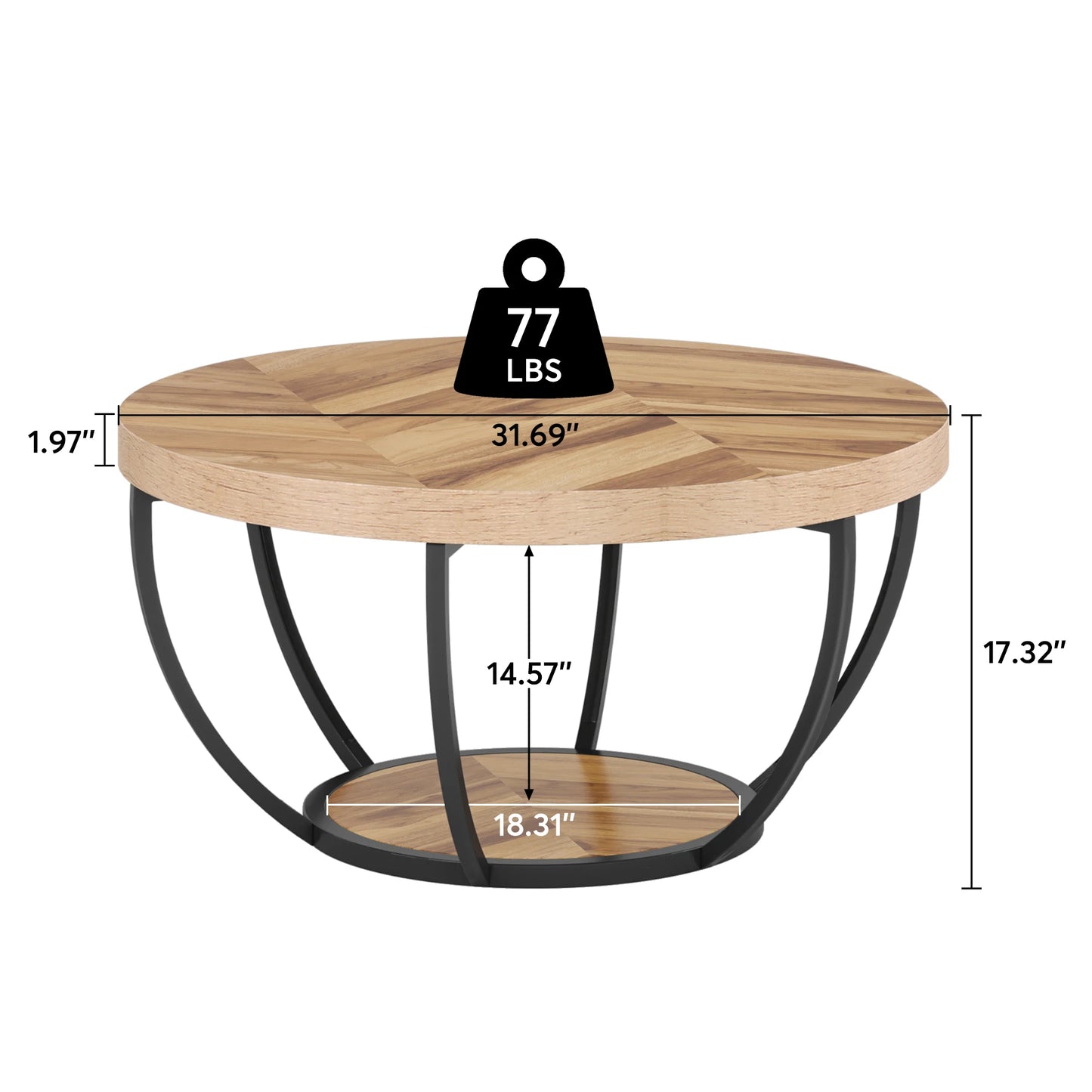 Ljustra Modern Round Coffee Table 31.7 Inch Industrial Design