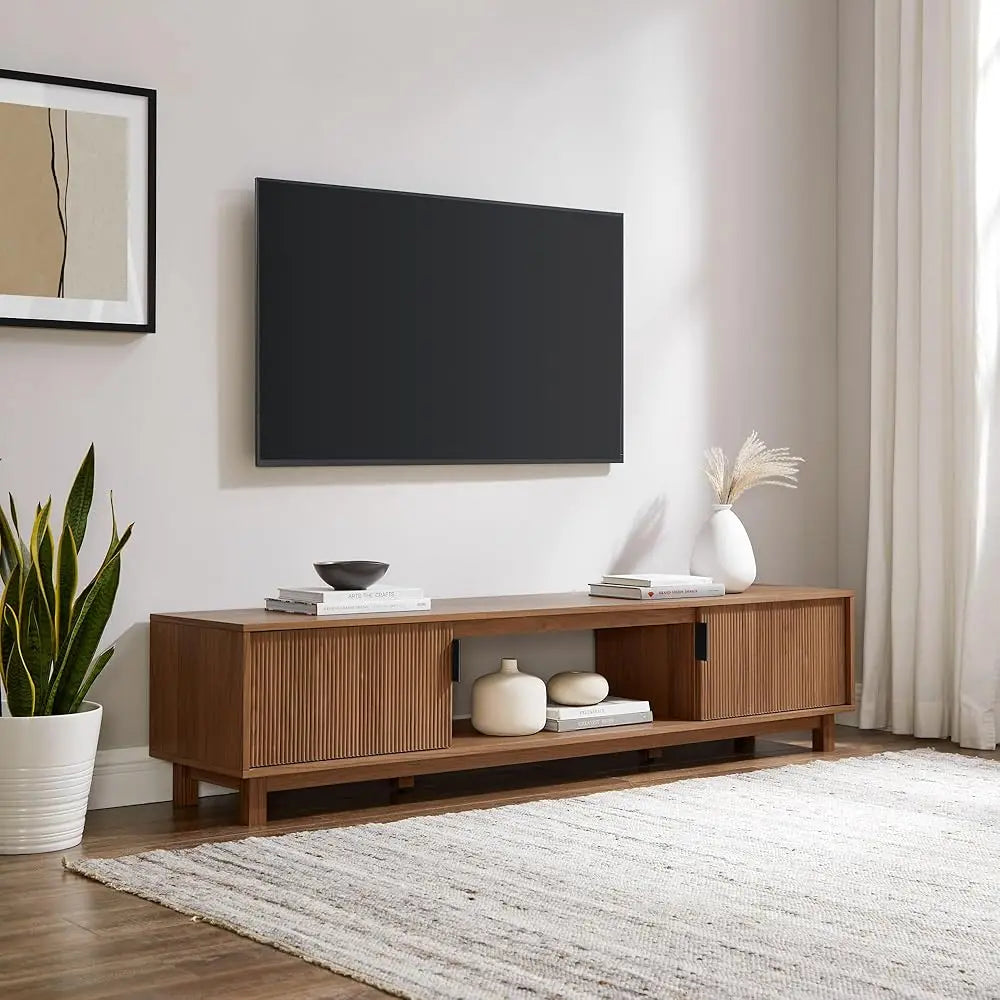 Walton Modern Fluted-Door TV Stand Low Profile for TVs Up to 80 Inch