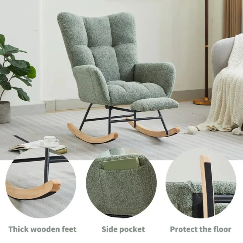 Modern Upholstered Glider Rocking Chair with Solid Wood Legs Accent Chair