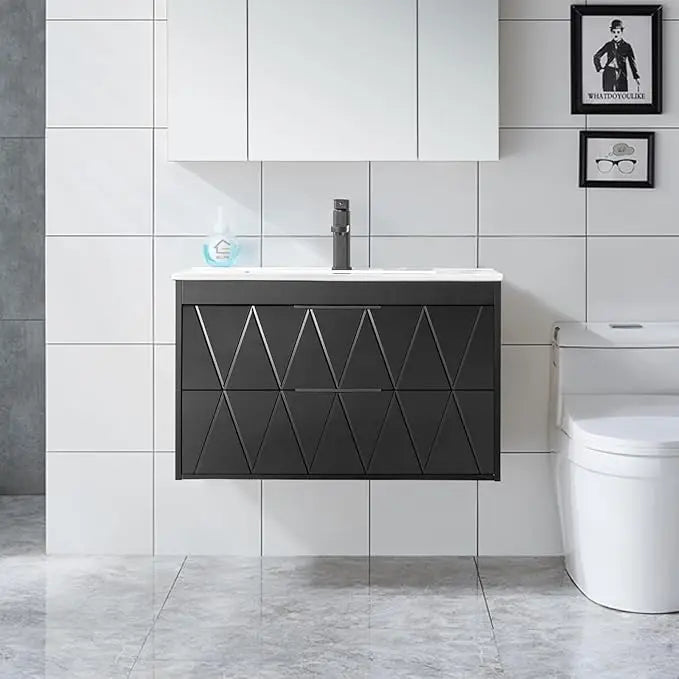 30 Inch Bathroom Vanity Cabinet Sink Combo Wall Mounted Floating Storage